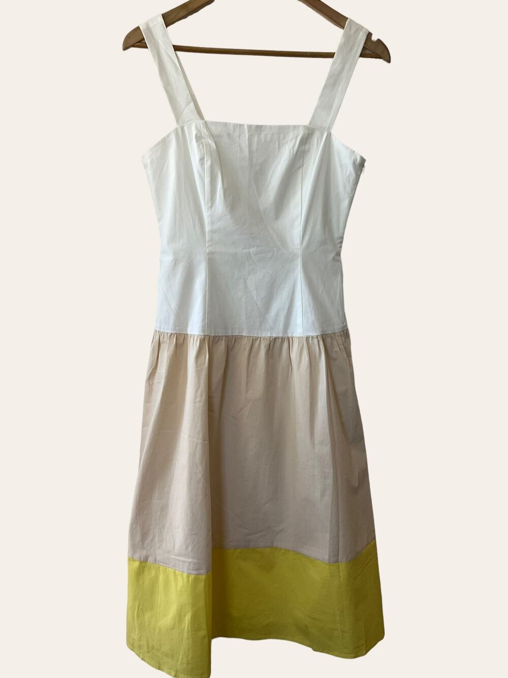 Daniel Cremieux Colorblock White Khaki ALine Sleeveless Midi Cotton Dress Size 0